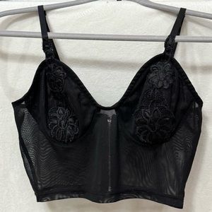 Black Floral Bralette w/ Sheer Bottom